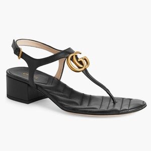 New Gucci GG marmont Double G black leather sandals